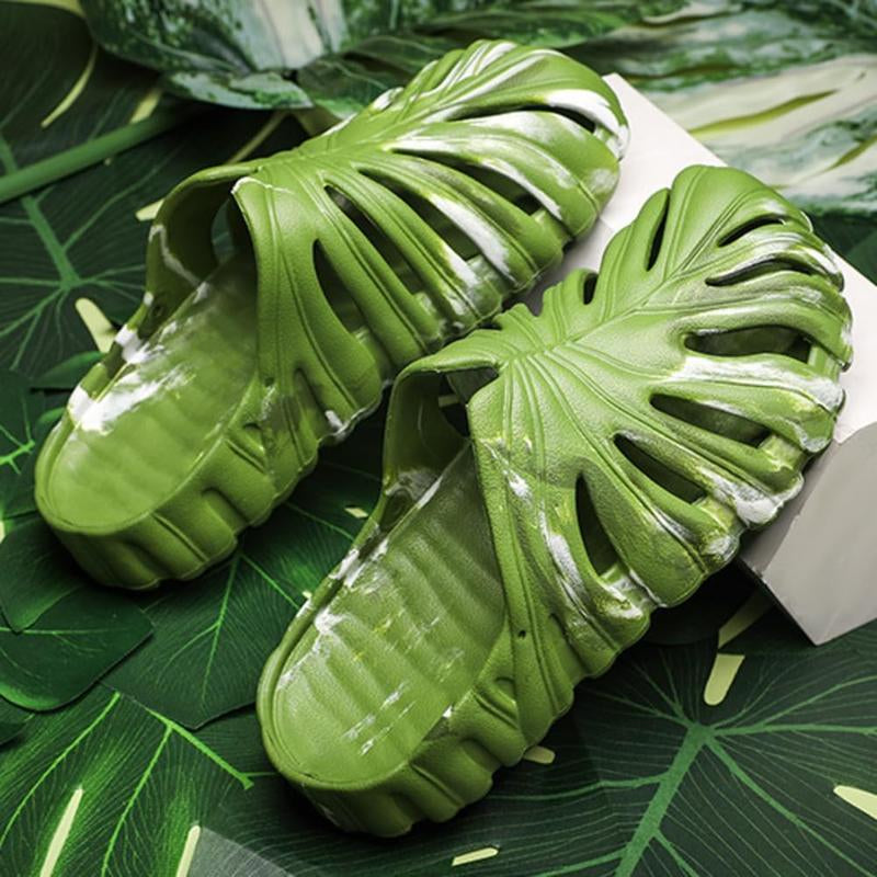 Variegated Monstera Shoes, Monstera Slippers for Women Men, Soft Non Slip Breathable Beach Monstera Slides