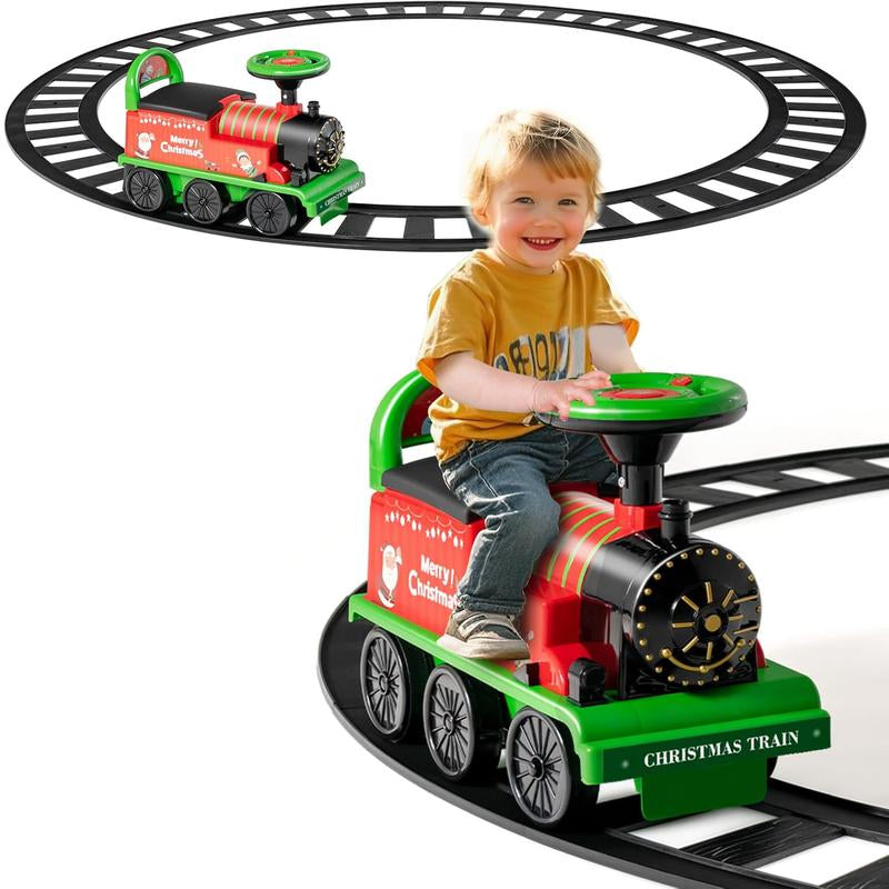 Costzon 6V Electric Ride on Train with 16 Track Pieces, Toddler Ride-On Train Set with Flashing Light, Storage Seat & Anti-Tilt Device,Playable without Tracks, Gift for Boys Girls