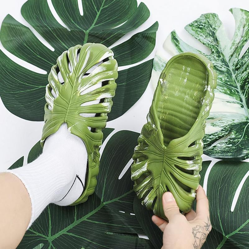 Variegated Monstera Shoes, Monstera Slippers for Women Men, Soft Non Slip Breathable Beach Monstera Slides