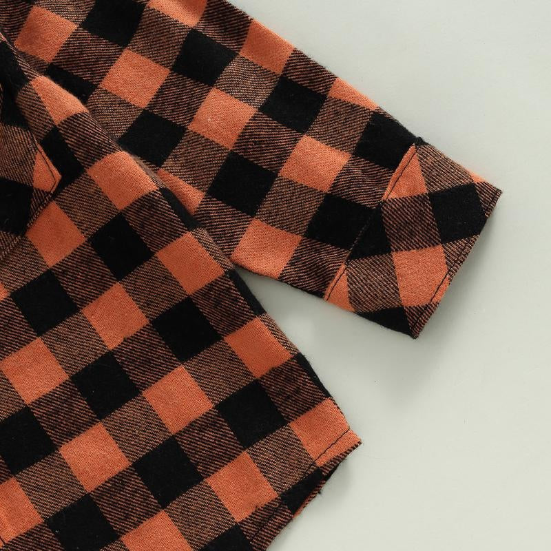 Toddler Baby Fall Shirts Long Sleeve Button down Plaid Letter Print Top Coat Casual Clothes for Boys Girls