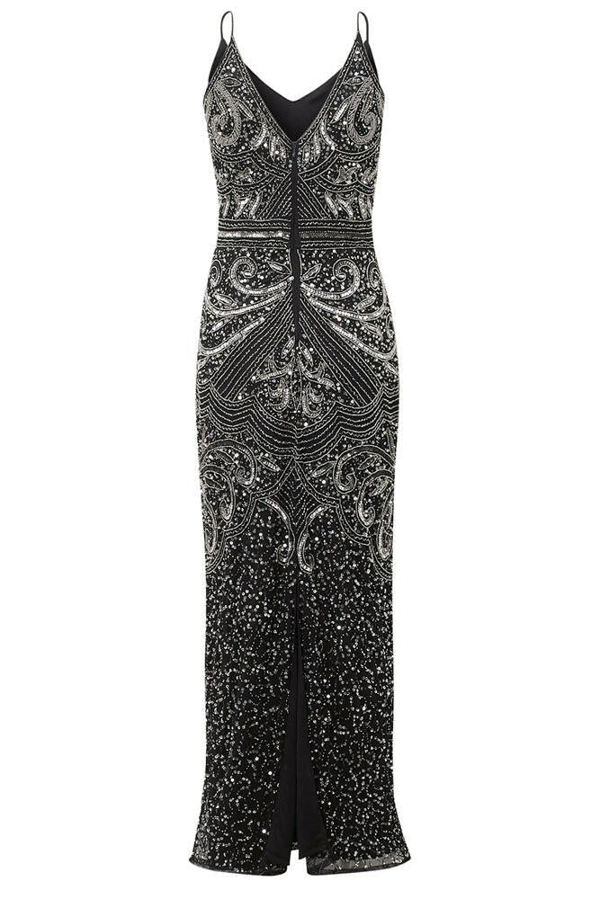Flory Black Silver Beaded Maxi Dress