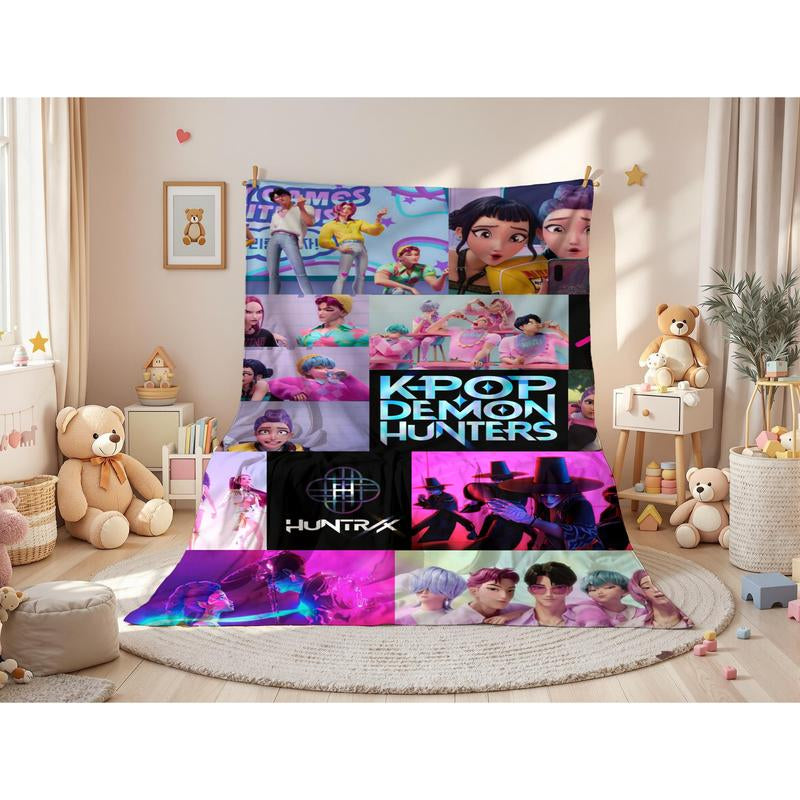 K-Pop Demon Hunters Printed Blanket for Men Women Warm Cozy Fluffy Throw Blankets for Bed 40X50 Inches Multi-Size