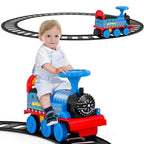 Costzon 6V Electric Ride on Train with 16 Track Pieces, Toddler Ride-On Train Set with Flashing Light, Storage Seat & Anti-Tilt Device,Playable without Tracks, Gift for Boys Girls