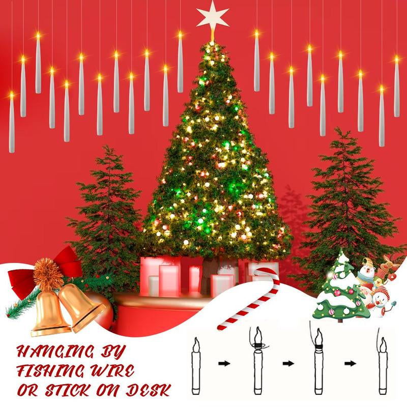 20 Pack Hanging Taper Candles with 6H Timer, Floating Flameless LED Candles with Wand Remote – 164Ft Fishing Line, Hooks – Magic Wand Candles for Halloween, Christmas, Party, Bedroom Decorations