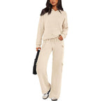 Prettygarden Womens Fall Outfit 2-Piece Knitted Sets Hoodie Tracksuits Wide Leg Pants with Pocket and Drawstring Long Sleeve Hooded Kangoroo Pocket Tops Knitwear Sporty Loungwear, Womenswear Travel Outfit