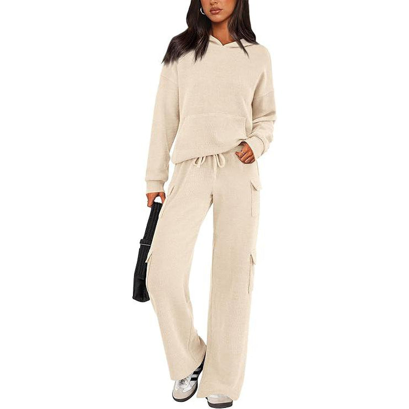 Prettygarden Womens Fall Outfit 2-Piece Knitted Sets Hoodie Tracksuits Wide Leg Pants with Pocket and Drawstring Long Sleeve Hooded Kangoroo Pocket Tops Knitwear Sporty Loungwear, Womenswear Travel Outfit