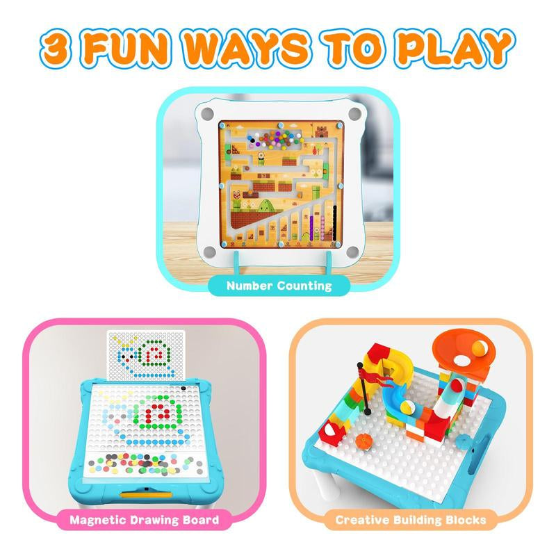 3-In-1 & 2-In-1 Montessori Magnetic Color & Number Maze with Building Blocks, Educational Toy for Toddlers Ages 2-5, Fine Motor Skills Game, STEM Puzzle Learning Toy, Birthday Gift for Kids