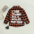 Toddler Baby Fall Shirts Long Sleeve Button down Plaid Letter Print Top Coat Casual Clothes for Boys Girls