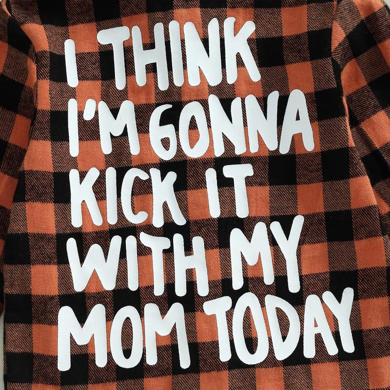 Toddler Baby Fall Shirts Long Sleeve Button down Plaid Letter Print Top Coat Casual Clothes for Boys Girls