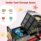 Costzon 6V Electric Ride on Train with 16 Track Pieces, Toddler Ride-On Train Set with Flashing Light, Storage Seat & Anti-Tilt Device,Playable without Tracks, Gift for Boys Girls