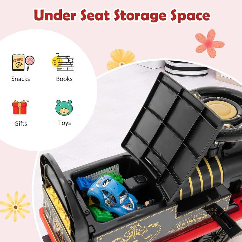 Costzon 6V Electric Ride on Train with 16 Track Pieces, Toddler Ride-On Train Set with Flashing Light, Storage Seat & Anti-Tilt Device,Playable without Tracks, Gift for Boys Girls