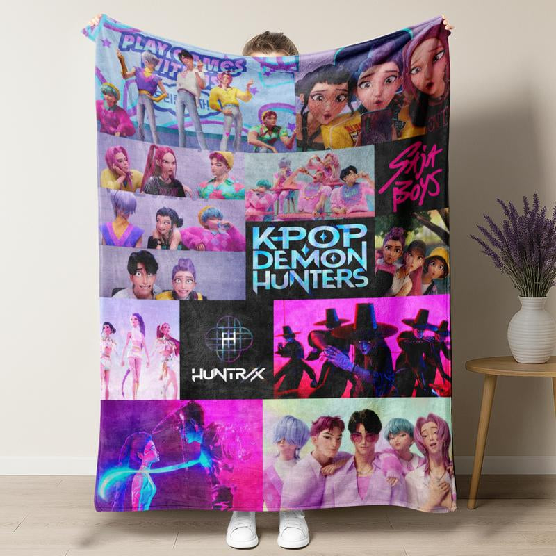 K-Pop Demon Hunters Printed Blanket for Men Women Warm Cozy Fluffy Throw Blankets for Bed 40X50 Inches Multi-Size