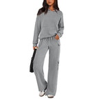 Prettygarden Womens Fall Outfit 2-Piece Knitted Sets Hoodie Tracksuits Wide Leg Pants with Pocket and Drawstring Long Sleeve Hooded Kangoroo Pocket Tops Knitwear Sporty Loungwear, Womenswear Travel Outfit