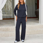 Prettygarden Womens Fall Outfit 2-Piece Knitted Sets Hoodie Tracksuits Wide Leg Pants with Pocket and Drawstring Long Sleeve Hooded Kangoroo Pocket Tops Knitwear Sporty Loungwear, Womenswear Travel Outfit