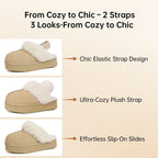 EVELLYHOOTD Women'S Chestnut Genuine Leather Platform Slippers with White Fur Lining Non-Slip Casual Winter House Shoes for Everyday Use