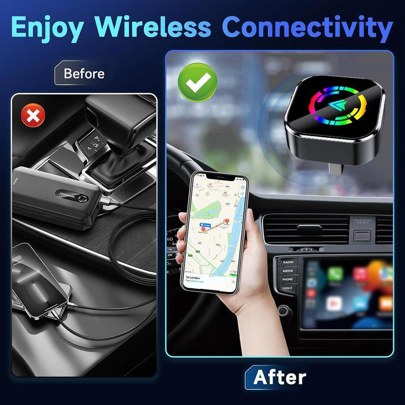 2025 Wireless Carplay Adapter for Iphone/Android - Fast Connection,No Latency,Hands-Free Call Wireless Adapter Electronic Charger Carplay Dongle