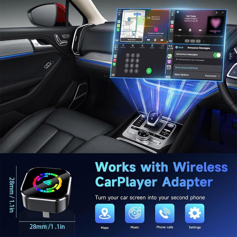 2025 Wireless Carplay Adapter for Iphone/Android - Fast Connection,No Latency,Hands-Free Call Wireless Adapter Electronic Charger Carplay Dongle