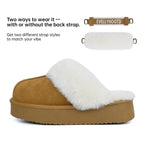 EVELLYHOOTD Women'S Chestnut Genuine Leather Platform Slippers with White Fur Lining Non-Slip Casual Winter House Shoes for Everyday Use