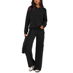 Prettygarden Womens Fall Outfit 2-Piece Knitted Sets Hoodie Tracksuits Wide Leg Pants with Pocket and Drawstring Long Sleeve Hooded Kangoroo Pocket Tops Knitwear Sporty Loungwear, Womenswear Travel Outfit