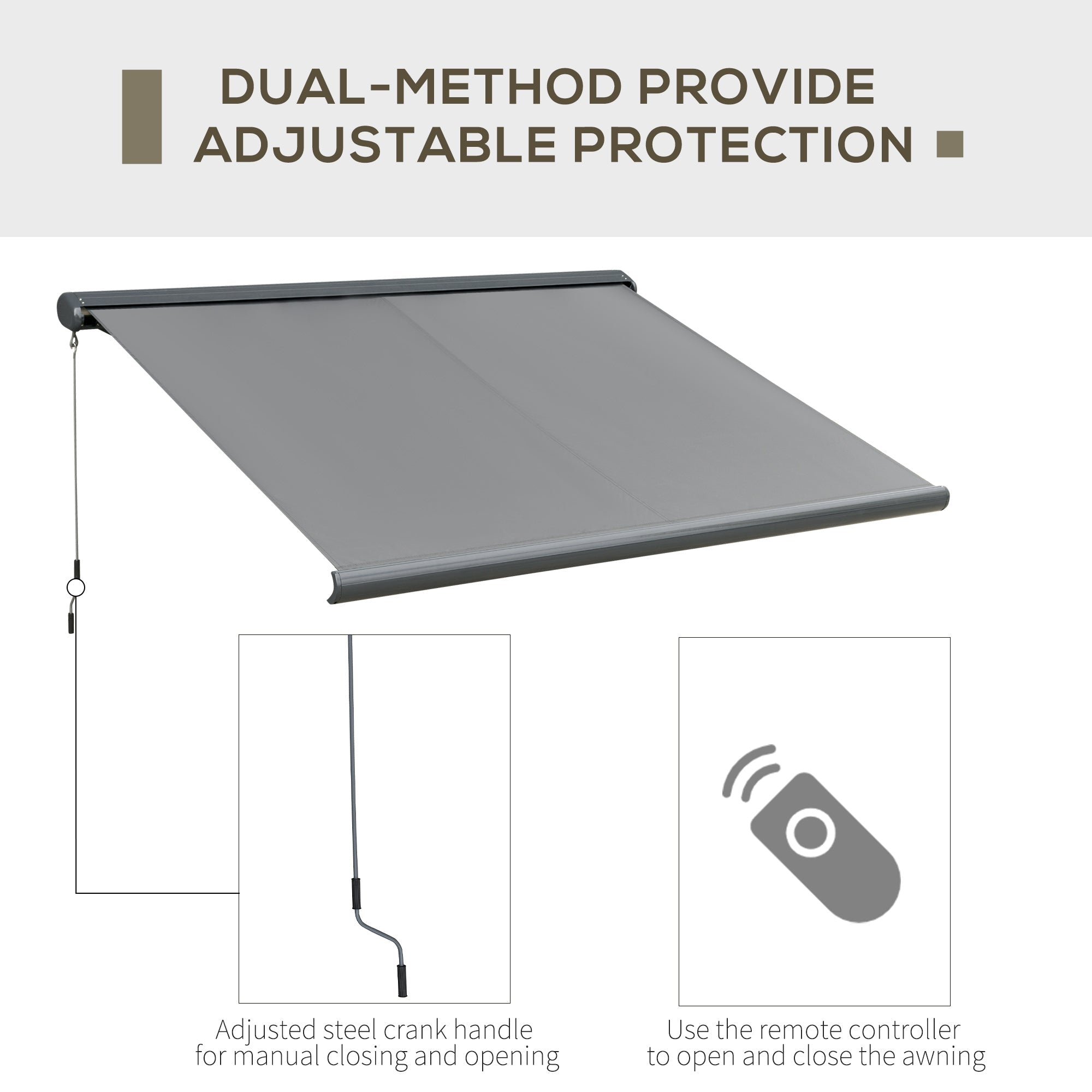 Electric Retractable Awning with Remote Control and LED Strip Grey
