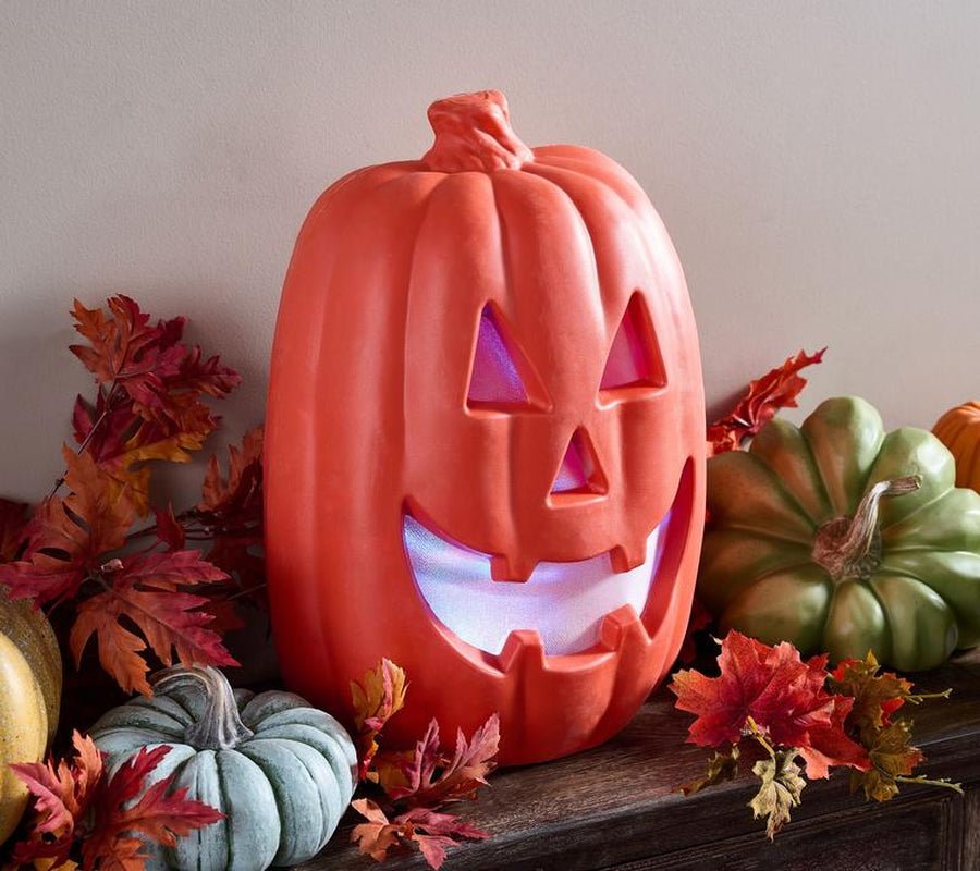 Hay & Harvest 15" Illuminated Pumpkin with Light Show
