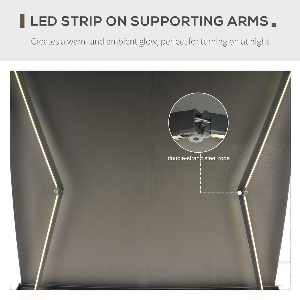 Electric Retractable Awning with Remote Control and LED Strip Grey