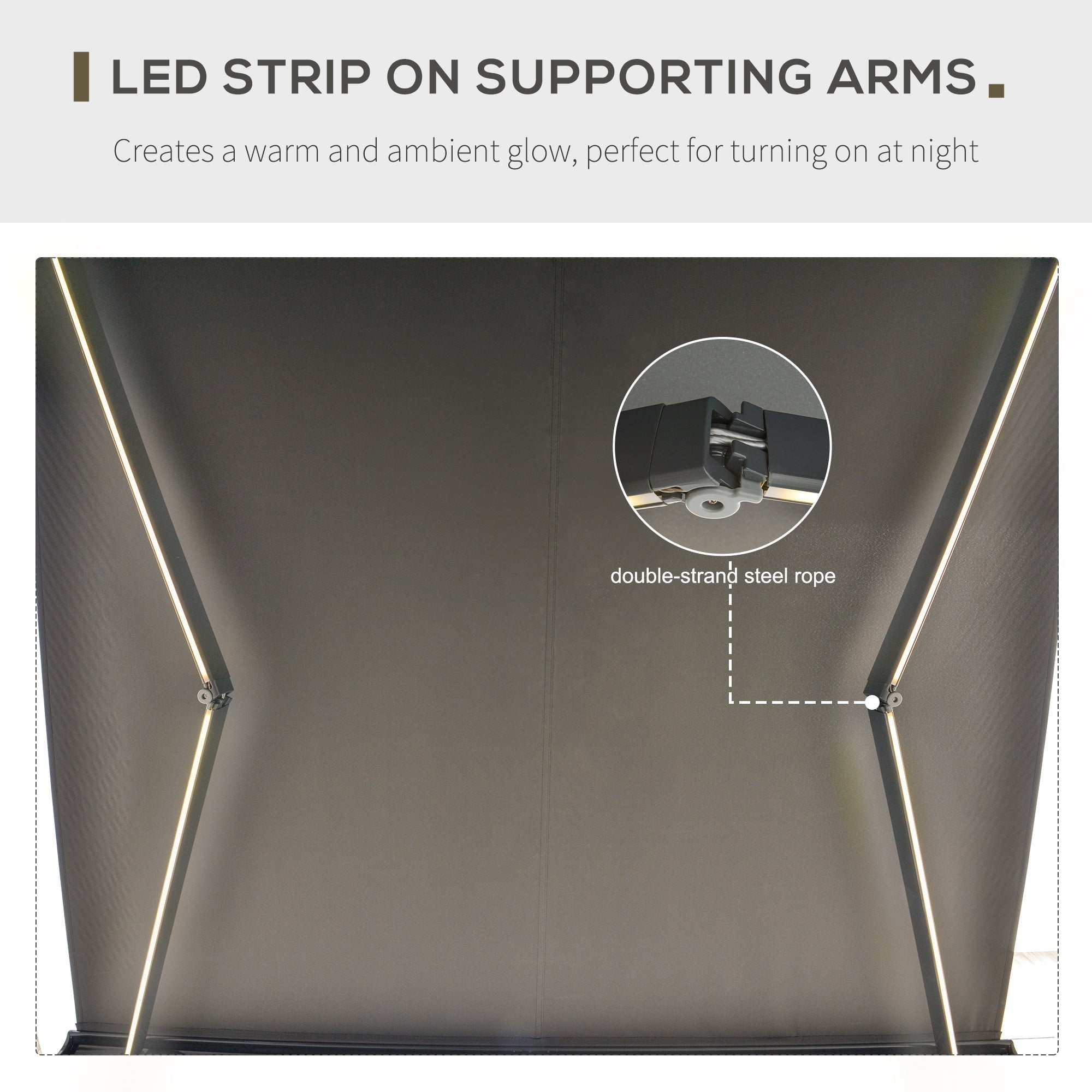 Electric Retractable Awning with Remote Control and LED Strip Grey