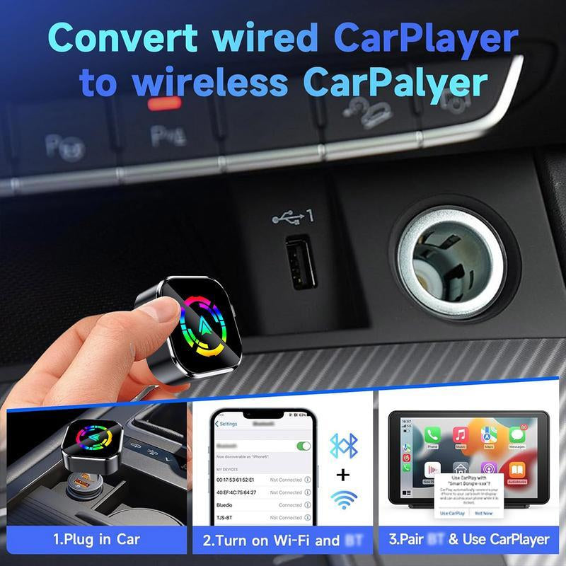 2025 Wireless Carplay Adapter for Iphone/Android - Fast Connection,No Latency,Hands-Free Call Wireless Adapter Electronic Charger Carplay Dongle