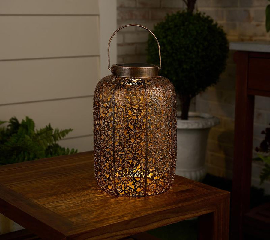 Girl Next Door 12" Tall Illuminated Fall Harvest Leaves Lantern