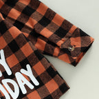 Toddler Baby Fall Shirts Long Sleeve Button down Plaid Letter Print Top Coat Casual Clothes for Boys Girls