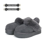 EVELLYHOOTD Women'S Chestnut Genuine Leather Platform Slippers with White Fur Lining Non-Slip Casual Winter House Shoes for Everyday Use