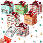 12 Pcs Christmas Money Box Christmas Party Gift Money Gift Boxes for Cash Pop up Christmas Money Holders for Cash with Festive Red Bows Clear Cash Seal Bags Penguin Santa Reindeer Snowman Gingerbread Men Pattern for Birthday Christmas Party Favor Supplies