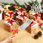 12 Pcs Christmas Money Box Christmas Party Gift Money Gift Boxes for Cash Pop up Christmas Money Holders for Cash with Festive Red Bows Clear Cash Seal Bags Penguin Santa Reindeer Snowman Gingerbread Men Pattern for Birthday Christmas Party Favor Supplies