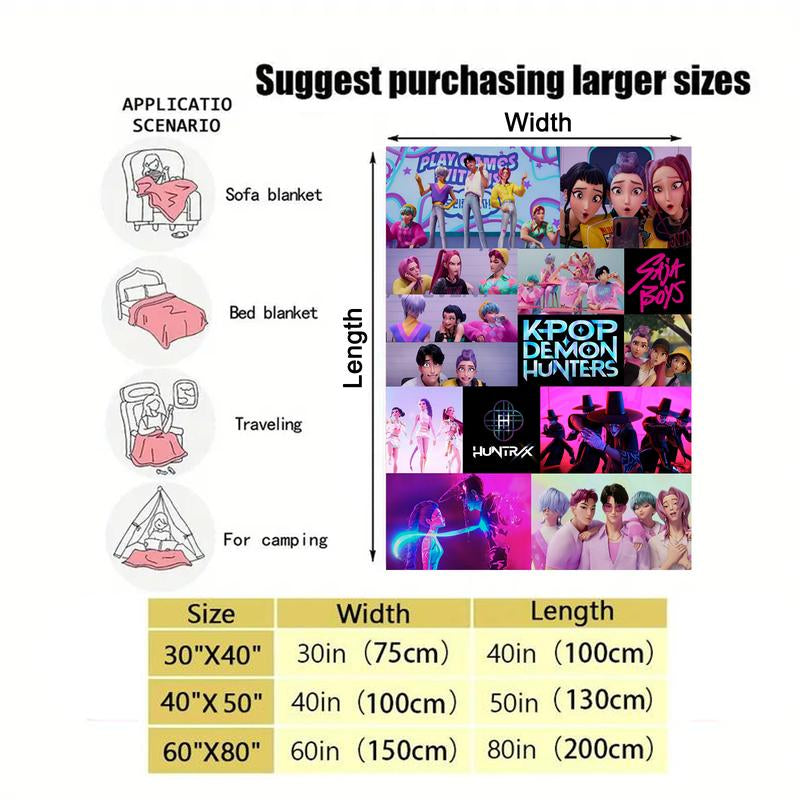 K-Pop Demon Hunters Printed Blanket for Men Women Warm Cozy Fluffy Throw Blankets for Bed 40X50 Inches Multi-Size
