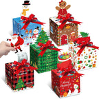 12 Pcs Christmas Money Box Christmas Party Gift Money Gift Boxes for Cash Pop up Christmas Money Holders for Cash with Festive Red Bows Clear Cash Seal Bags Penguin Santa Reindeer Snowman Gingerbread Men Pattern for Birthday Christmas Party Favor Supplies