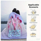 K-POP DEMON HUNTERS Stylized Trio Flannel Blanket - All-Season Comfort Multi-Purpose Printed Throw, Suitable for Sofa, Bed, Office & Home Decor, Perfect Halloween Gift-280Gsm
