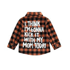 Toddler Baby Fall Shirts Long Sleeve Button down Plaid Letter Print Top Coat Casual Clothes for Boys Girls