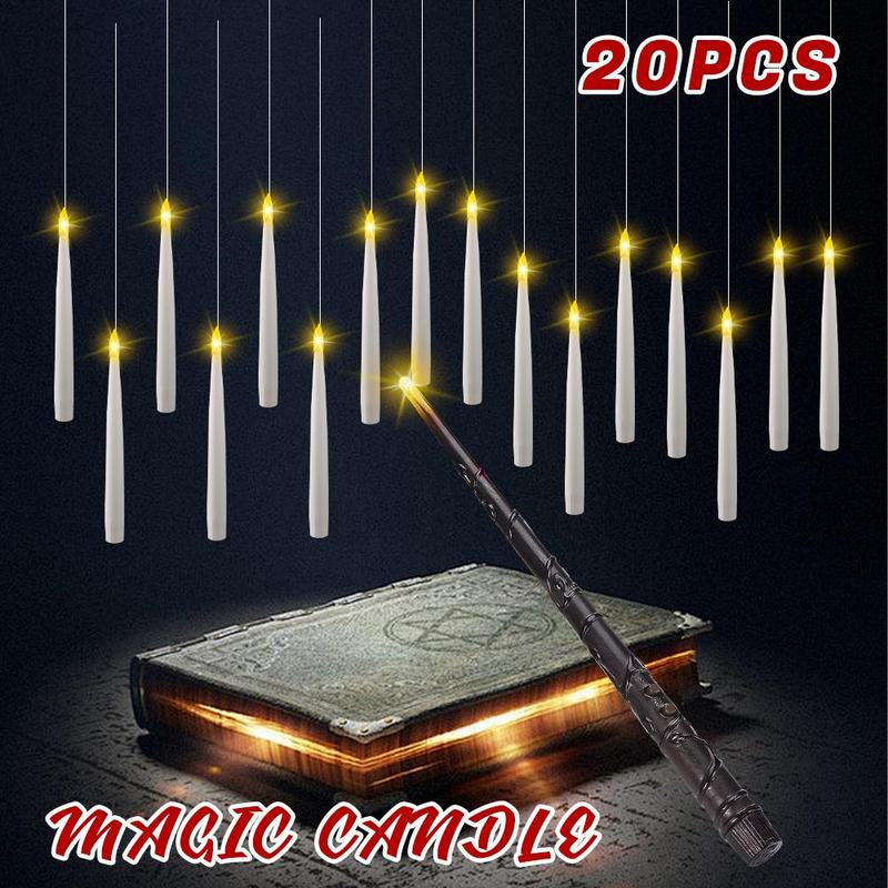 20 Pack Hanging Taper Candles with 6H Timer, Floating Flameless LED Candles with Wand Remote – 164Ft Fishing Line, Hooks – Magic Wand Candles for Halloween, Christmas, Party, Bedroom Decorations
