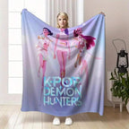 K-POP DEMON HUNTERS Stylized Trio Flannel Blanket - All-Season Comfort Multi-Purpose Printed Throw, Suitable for Sofa, Bed, Office & Home Decor, Perfect Halloween Gift-280Gsm