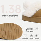 EVELLYHOOTD Women'S Chestnut Genuine Leather Platform Slippers with White Fur Lining Non-Slip Casual Winter House Shoes for Everyday Use