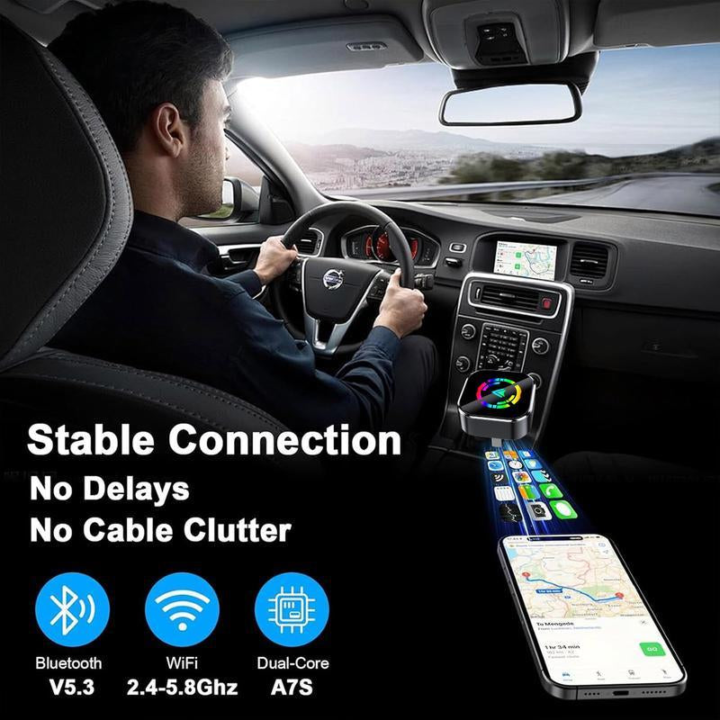 2025 Wireless Carplay Adapter for Iphone/Android - Fast Connection,No Latency,Hands-Free Call Wireless Adapter Electronic Charger Carplay Dongle