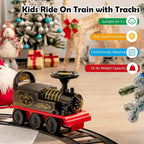 Costzon 6V Electric Ride on Train with 16 Track Pieces, Toddler Ride-On Train Set with Flashing Light, Storage Seat & Anti-Tilt Device,Playable without Tracks, Gift for Boys Girls
