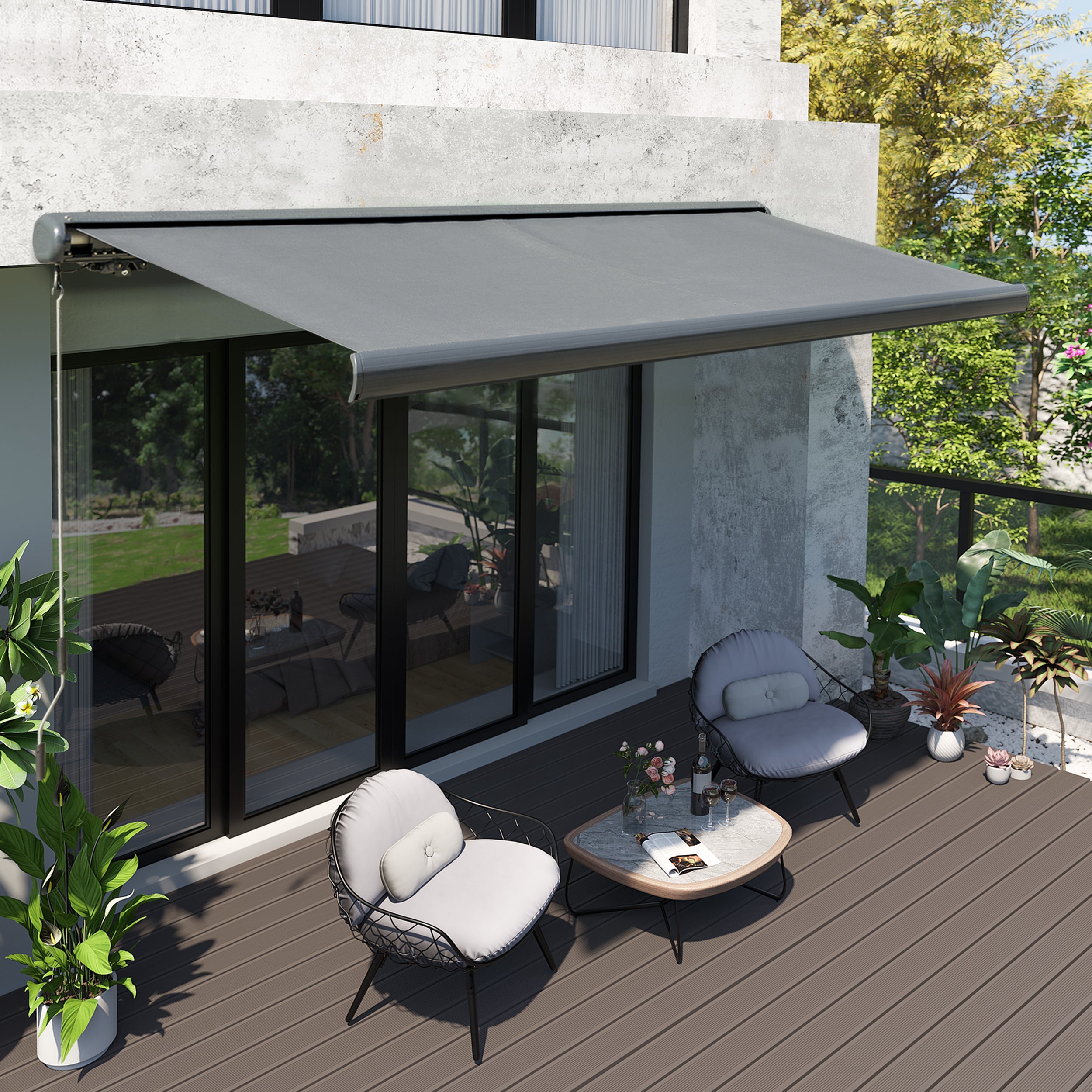 Electric Retractable Awning with Remote Control and LED Strip Grey